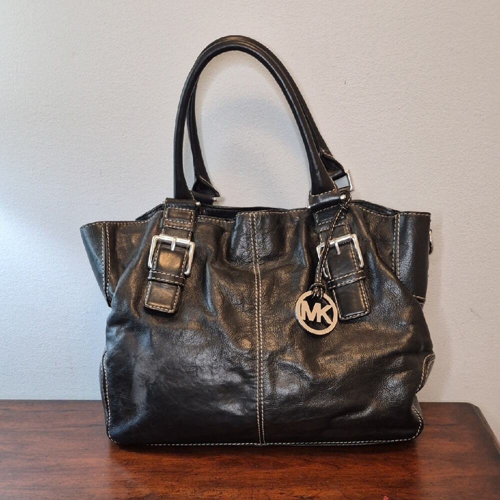Michael Kors Brooleville Large Hobo Black Leather Shoulder Bag with MK Charm